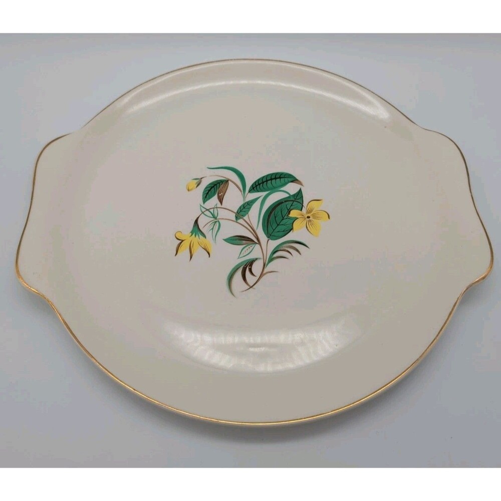 Vtg Salem China Starlight Double Handled Round Platter Yellow Flowers